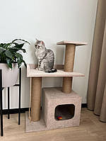 Когтеточка комплекс с домиком  и лежанкой для кота 85*55*35 см Сірий