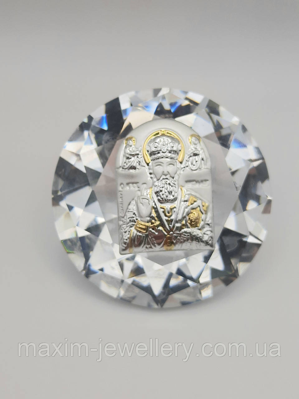 Сувенір із срібною іконкою "Миколай Чудотворець" у формі кристала