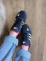 ADIDAS кроссовки сетка синие на белой плоской подошве и белыми полосами кеды демисезон, фото 4