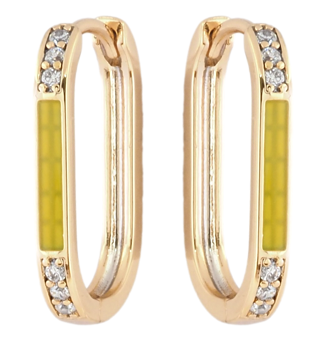 Сережки Xuping Позолота 18K колечка "Доріжки цирконію з жовтою емаллю", фото 1