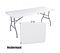 Стол переносной белый Heckermann Раскладной туристический стол 180х74х74 Обеденный стол для отдыха на природе