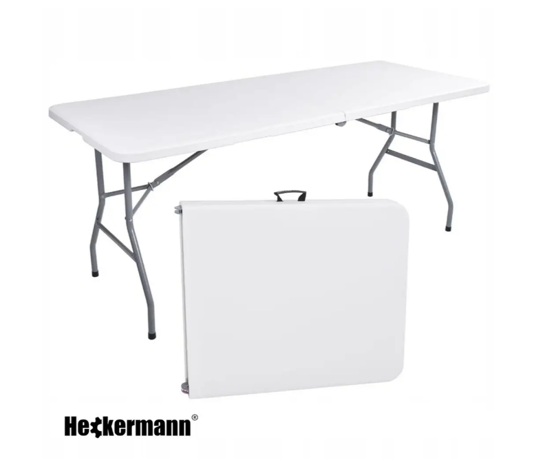 Стол переносной белый Heckermann Раскладной туристический стол 180х74х74 Обеденный стол для отдыха на природе - фото 1 - id-p2207178246