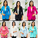 Стильний піджак жіночий нарядний з квіткою Жіночий піджак без підкладу голубого кольору, фото 3