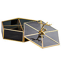 Lugi Шкатулка для украшений Золотой олень стекло с металлическим каркасом 20х17,5 см