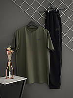 Мужской летний комплект Puma черные штаны хаки футболка Пума