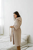 Жіночий вафельний халат з капюшоном, беж Im_1390