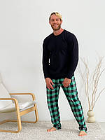 Домашняя пижама для мужчин COSY из фланели (штаны+лонгслив) зелено/черный Im_1300