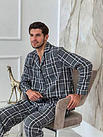 Пижама мужская COSY из фланели (брюки+рубашка) клетка серо-черная Im_1300