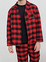 Пижама мужская COSY из фланели (брюки+рубашка+футболка черная) клетка красно/черная Im_1700
