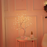 LED Светильник ночник дерево бонсай серебристого цвета с теплым светом USB + 3AA Im_340