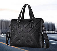 Кожаный деловой портфель сумка для документов А4, кожаная сумка офисная черная Im_2900