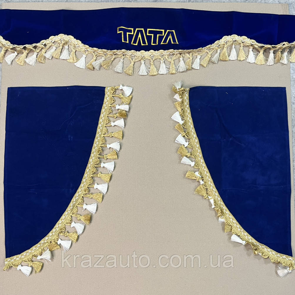 Комплект штор ТАТА (ламбрекен лобового скла, куточки бічного скла) (синій L = 2,2 м) ТАТА-01