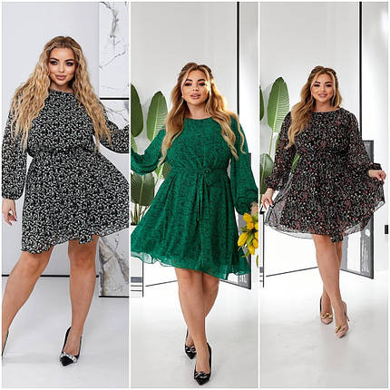 Весняне стильне шифон плаття міді з довгими рукавами розміри батал, фото 1