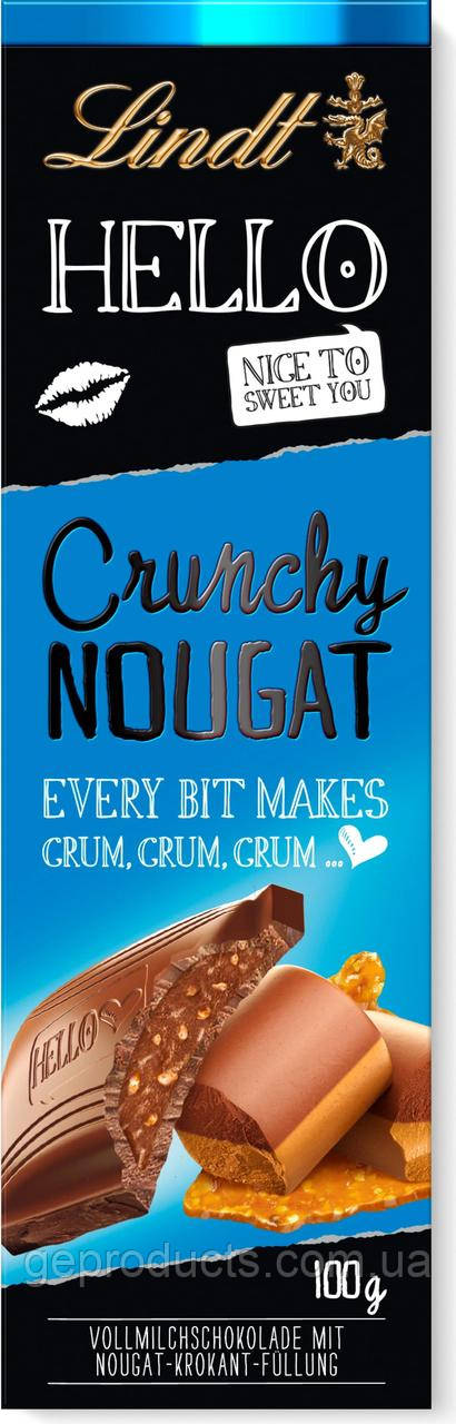 Шоколадка з нугою та горішками Lindt Hello Crunchy Nougat 100г. Німеччина