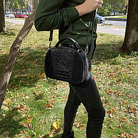 Замшевая женская сумочка на плечо эко кожа рептилии черная, маленькая сумка для девушек Im_1100