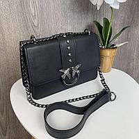 Женская мини сумочка клатч Pinko черная, маленькая сумка Пинко птички Im_950