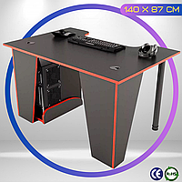 Комп'ютерний Стіл 140 x 87 x 75 см для Геймера COMFORT XG14 Геймерський Ігровий Стіл до 150 кг Чоний з Червоним ЛДСП