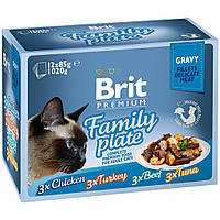 Влажный корм для кошек Brit Premium Cat семейная тарелка в соусе 12 шт х 85 г (8595602519422)