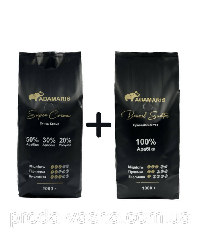 Зернова кава Adamaris Super Crema + Brazil Santos, фото 1