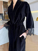 Жіночий велюровий халат COSY з французьким мереживом чорний Im_1950