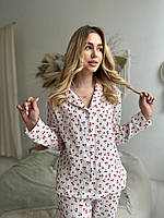 Муслиноваяя женская пижама COSY вишенки на белом брюки+рубашка Im_1390