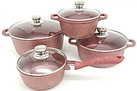 Набор посуды с мраморным покрытием, 8 предметов Красный A-Plus 1507 Im_1850