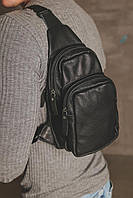 Сумка-слінг шкіряна, чоловіча сумка через плече SL013 (чорна)