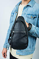 Мужская сумка-слинг из натуральной кожи, сумка через плечо SL016 (черная)