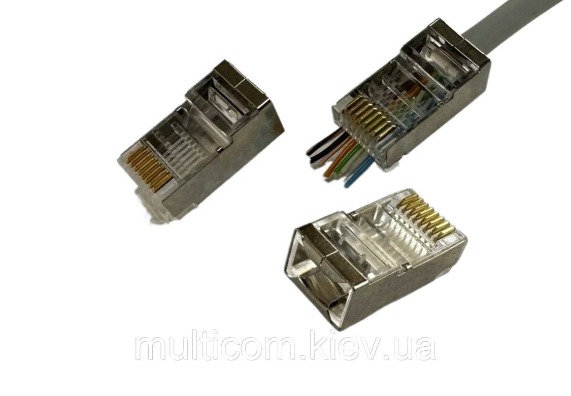 01-12-026. Штекер мережевий 8р8с (RJ-45), cat. 6E,екранований, прохідний, пачка 100шт