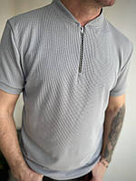 Стильная и комфортная Мужская футболка-поло на змейке серый