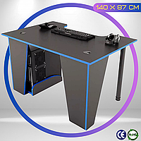 Комп'ютерний Стіл 140 x 87 x 75 см для Геймера COMFORT XG14 Геймерський Ігровий Стіл до 150 кг Чоний з Синім ЛДСП