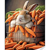 Діамантова мозаїка. Картина на підрамнику Преміум Кролик в моркві, розмір 40x30 см