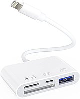 Картридер для айфона OTG 4 в 1, USB-A/SD/TF/Lightning, otg перехідник, перехідник для флешки на телефон sig