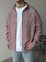 Легкая мужская хлопковая рубашка оверсайз (Бордовая), стильная мужская рубашка с длинным рукавом