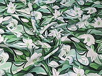 Ткань Шелк вискоза сказочные цветы, зеленый