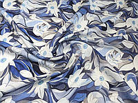 Ткань Шелк вискоза сказочные цветы, синий