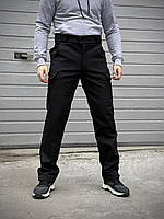 Зимние карго-брюки мужские черные на флисовой подкладке Soft Shell