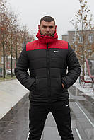 Мужская зимняя куртка Nike красно-черного цвета, тёплая зимняя
