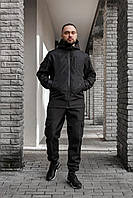 Мужской комплект Soft Shell демисезонный черного цвета: куртка и штаны, высокого качества