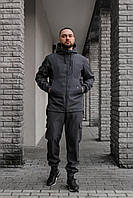 Мужской комплект Soft Shell демисезонный серого цвета: куртка и штаны, высокого качества