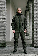Мужской комплект Soft Shell демисезонный цвета хаки: куртка и штаны, высокого качества