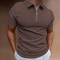 Мужское поло на молнии Лондон коричневый | Повседневная футболка тенниска с воротником