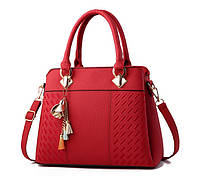 Классическая женская сумка через плечо с брелоком женская сумочка эко повседневная кожа Красный Salex Класична
