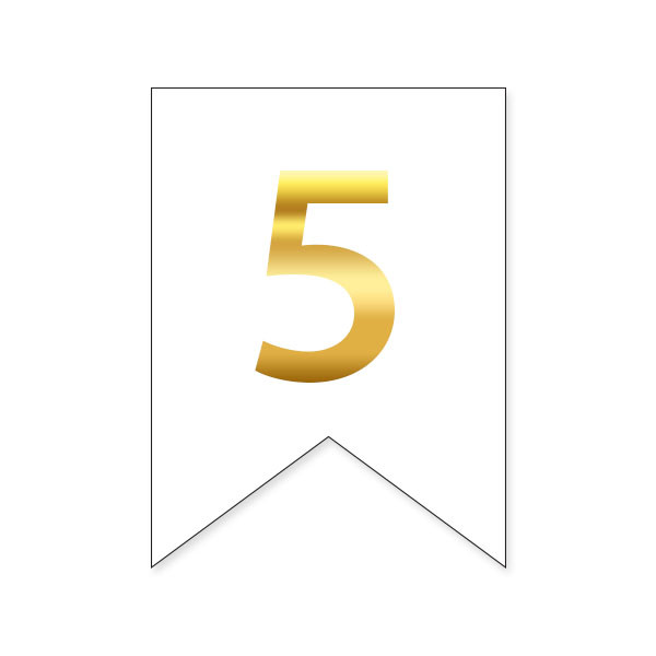 Цифра на прапорці для будь яких написів "5" золото на білому