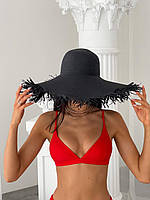 Черная женская соломенная шляпка на пляже большая панама соломенная на пляже Salex Чорний жіночий соломяний