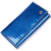 Женский кошелек из лакированной кожи с визитницей ST Leather Синий Salex Жіночий гаманець із лакованої шкіри з