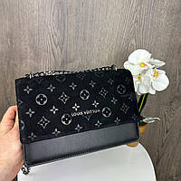 Замшевая женская мини сумочка клатч стиль Луи Витон черная, сумка для девушек замша Im_1049