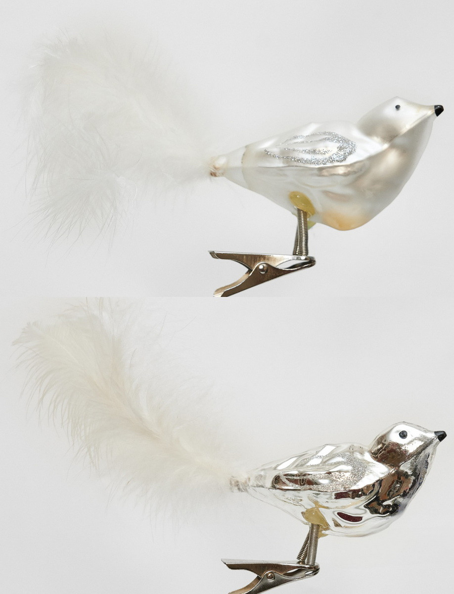 Набір ялинкових іграшок пташки, 2 шт, 18 см, сріблястий, мікс, скло (390205-1), фото 1