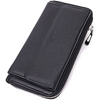 Функциональный кошелек-клатч унисекс из натуральной кожи ST Leather Черный Salex Функціональний гаманець-клатч