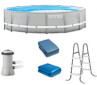 Бассейн с лесенкой и тентом Intex Детский бассейн для дома (Бассейны и насосы) Каркасный большой бассейн